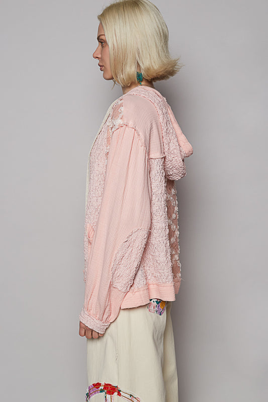 Blush Bloom Lace Hoodie Shirt