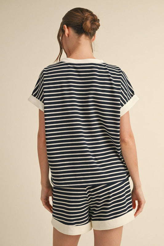 Model in striped set