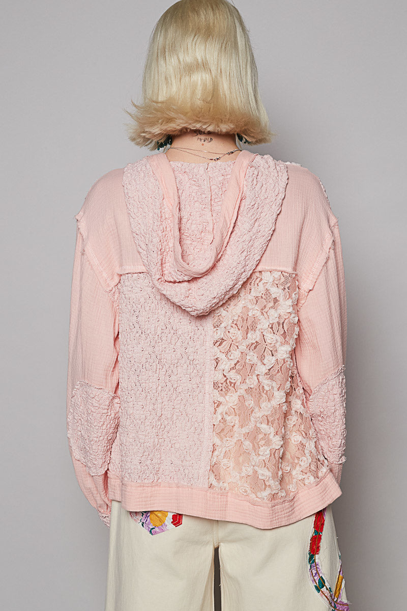 Blush Bloom Lace Hoodie Shirt