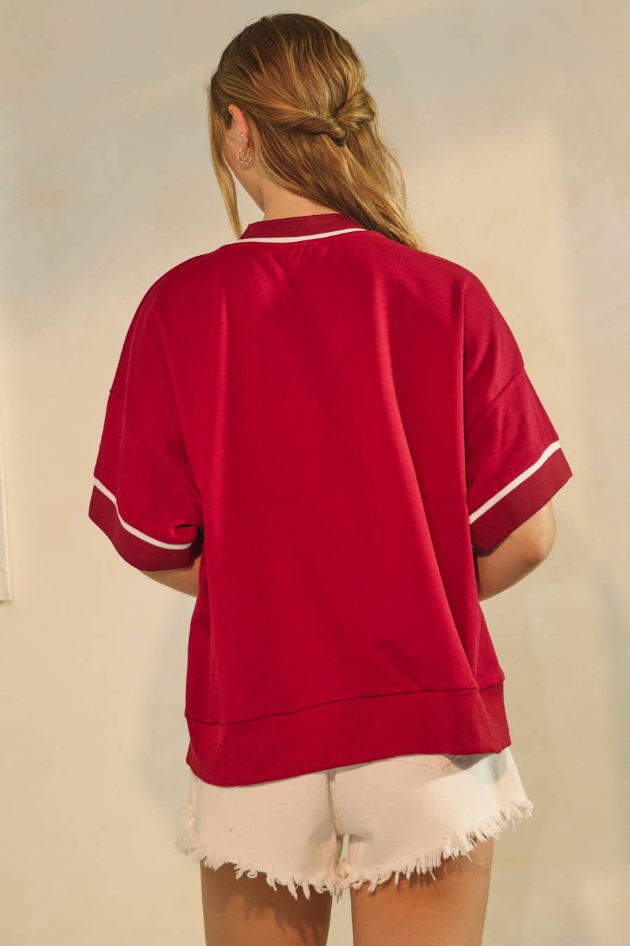 Oversized Game Day Red Short-Sleeve Sweatshirt