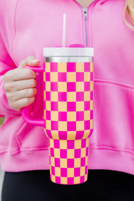 Pink Checkered Stainless Steel Cup - 40 oz