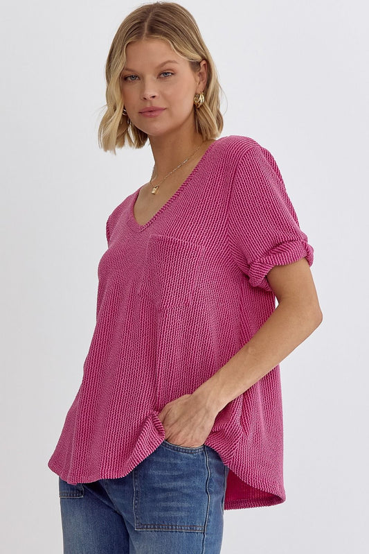Ribbed V-Neck Top - 5 colors