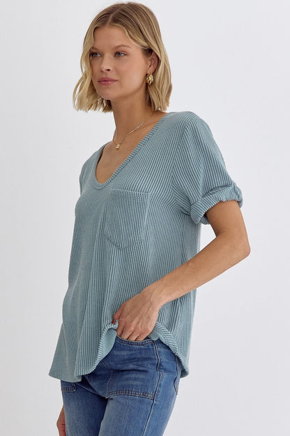 Ribbed V-Neck Top - 5 colors