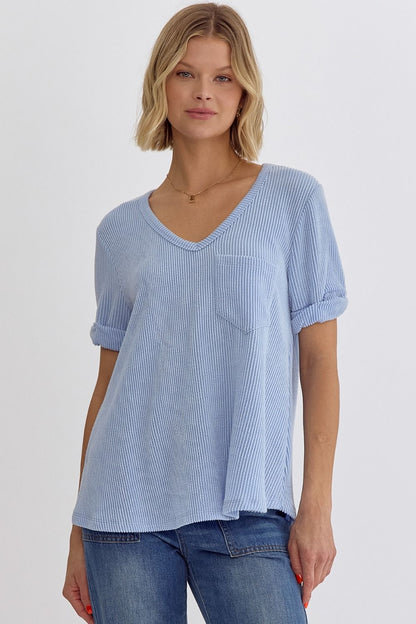 Ribbed V-Neck Top - 5 colors