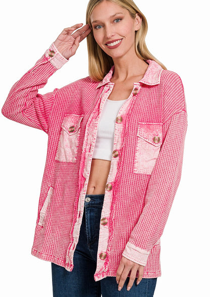 Waffle Knit Button Up