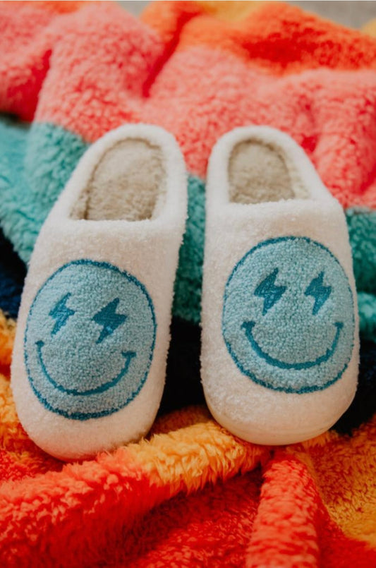 Blue Lightening Bolt Smiley Slippers