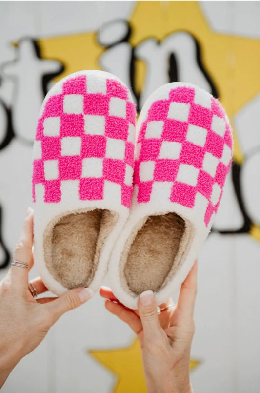 Hot Pink Checkered Slippers
