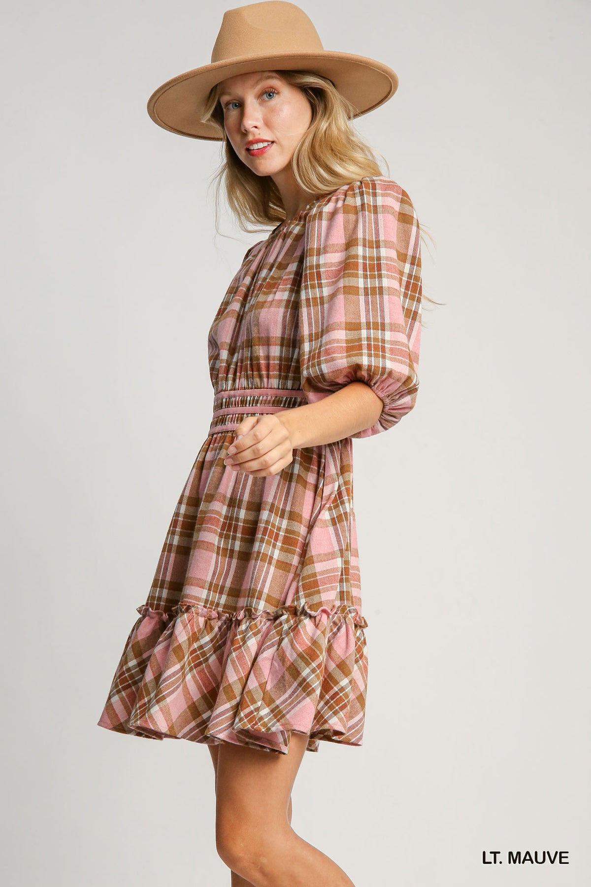 Fall for Plaid Mauve Dress