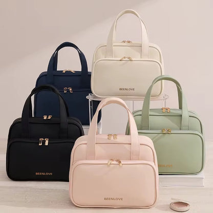 Five handbags in black, navy, beige, pink, and green on a light gray background with 'BEENLOVE' branding.
