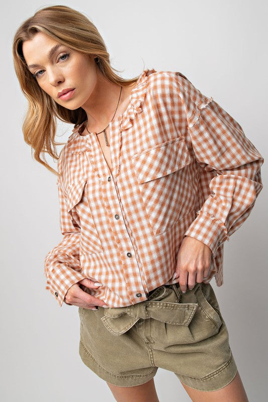 Plaid Fringe Button Down - 2 colors