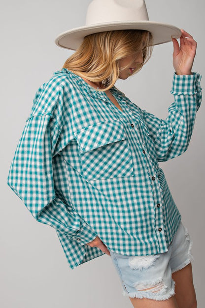 Plaid Fringe Button Down - 2 colors