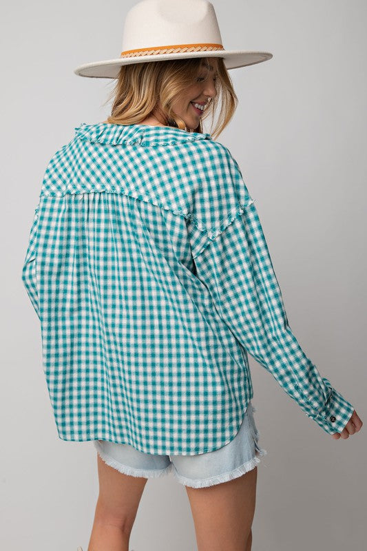 Plaid Fringe Button Down - 2 colors