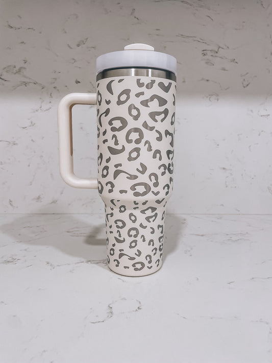 Cream Leopard Print Stainless Steel Cup - 40 oz