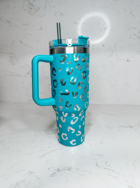 Green Leopard Print Tumbler - 40 oz
