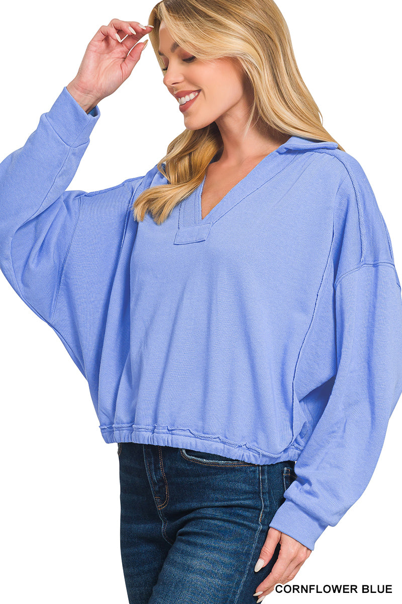 FRENCH TERRY COLLARED PULLOVER
