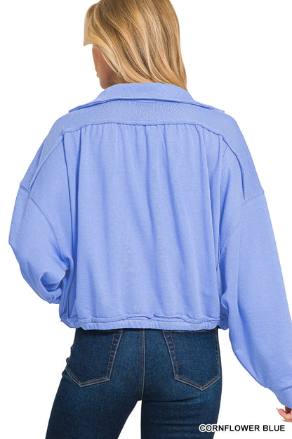 FRENCH TERRY COLLARED PULLOVER
