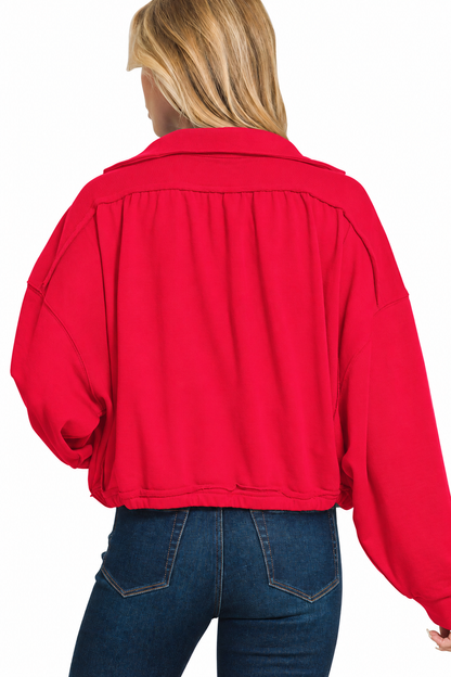 FRENCH TERRY COLLARED PULLOVER