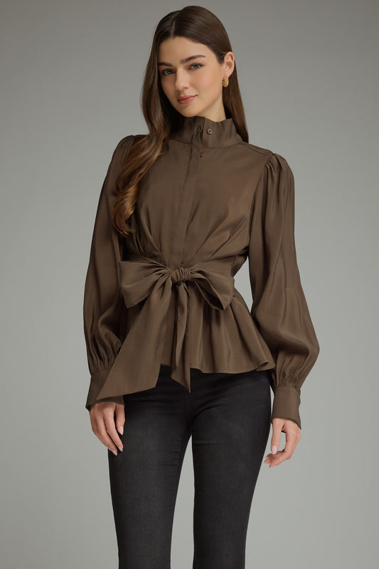 Entro Mocha Tie Waist Top
