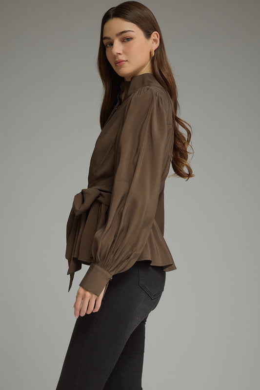 Entro Mocha Tie Waist Top