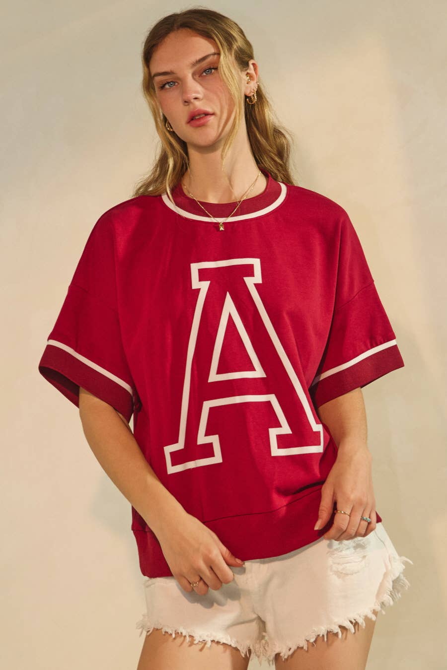 Oversized Game Day Red Short-Sleeve Sweatshirt