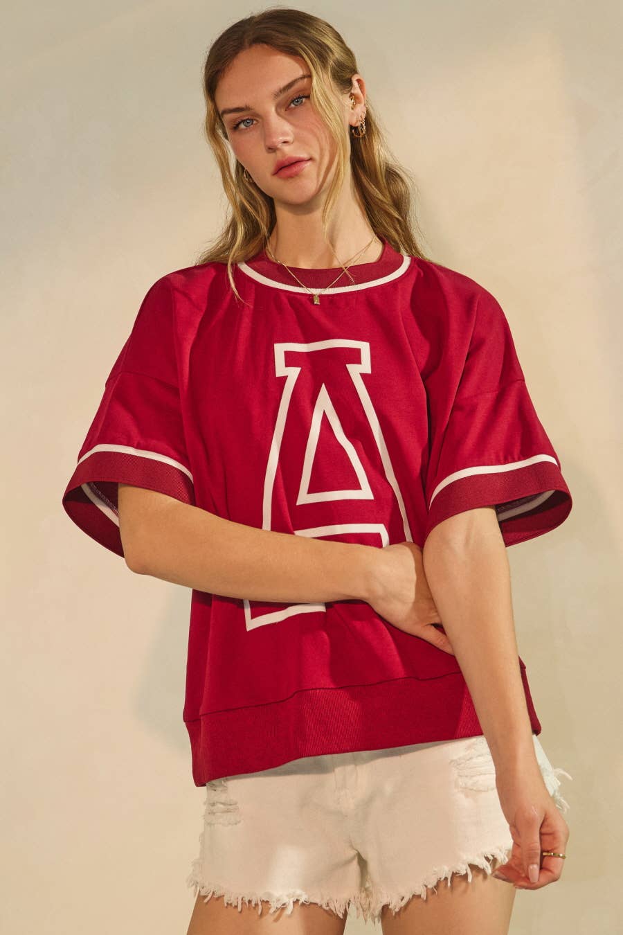Oversized Game Day Red Short-Sleeve Sweatshirt