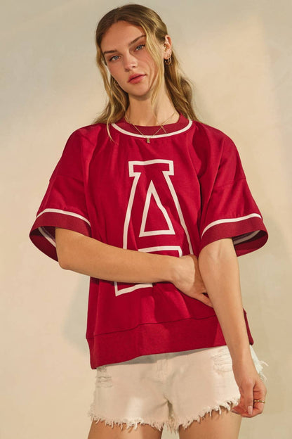 Oversized Game Day Red Short-Sleeve Sweatshirt