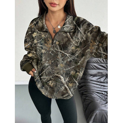 Person wearing a camouflage jacket in an indoor setting