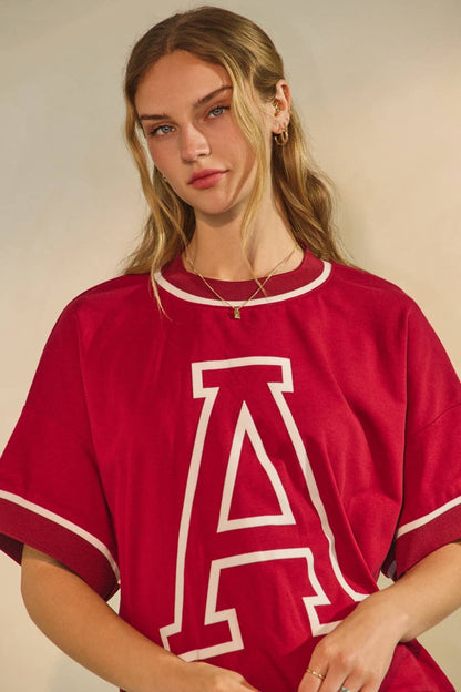 Oversized Game Day Red Short-Sleeve Sweatshirt